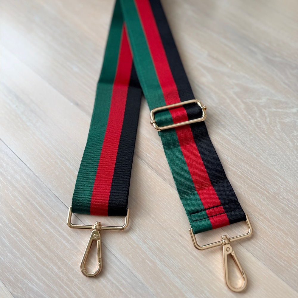 Ahdorned - Striped Interchangeable Woven Bag Strap - Red/Black/Green